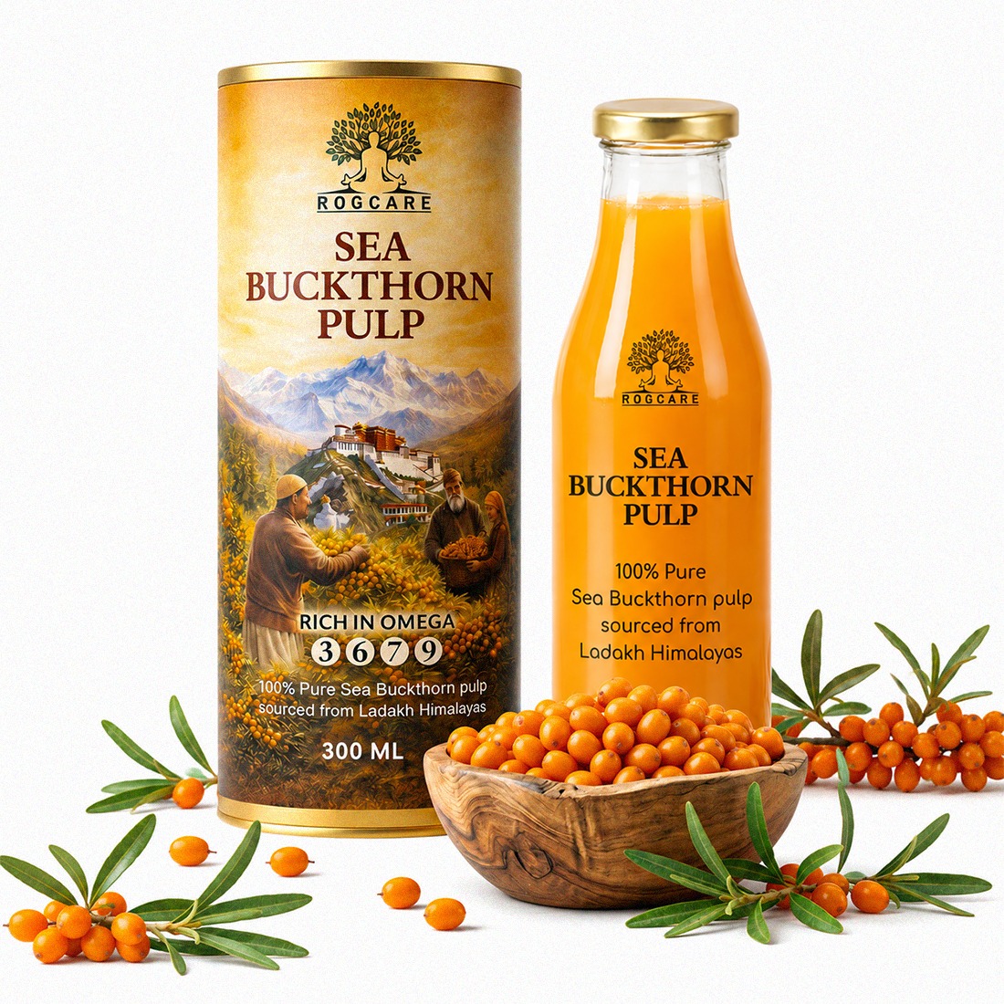 1 Sea Buckthorn Pulp 300 ml | Natural Vitamin C, Omega 3, 6, 7, 9 & Antioxidants | Daily Nutrition for Skin wellness - Image 1
